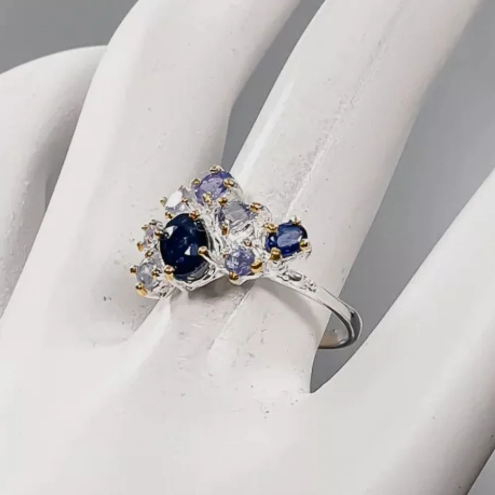 Stunning sapphire Tanzanite Kyanite & Amethyst Sterling silver sz8.75 ring - Picture 7 of 9